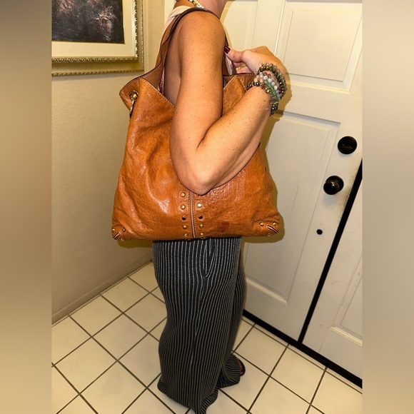 Michael Kors Luxe Studded Leather Hobo Bag - Brown Bohemian Chic Oversized NWT - Picture 5 of 16